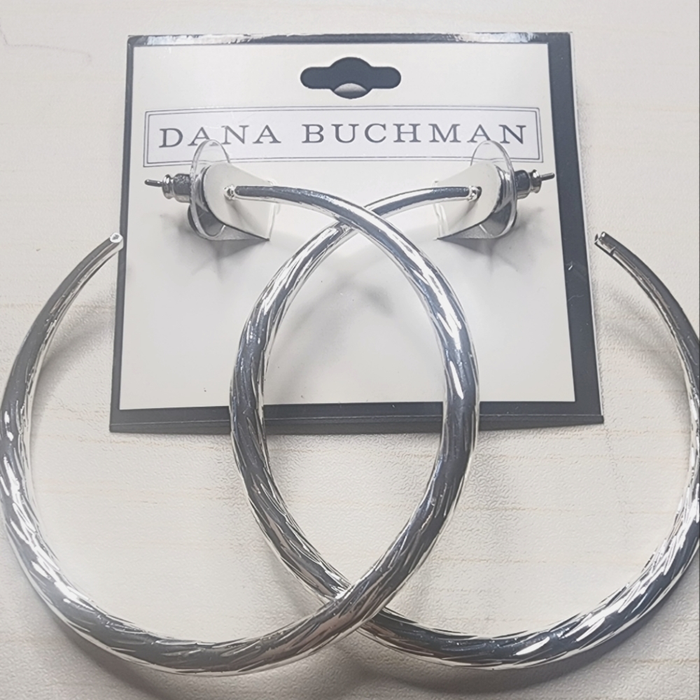 Dana Buchman Silver Tone Textured Large Hoop Earrings